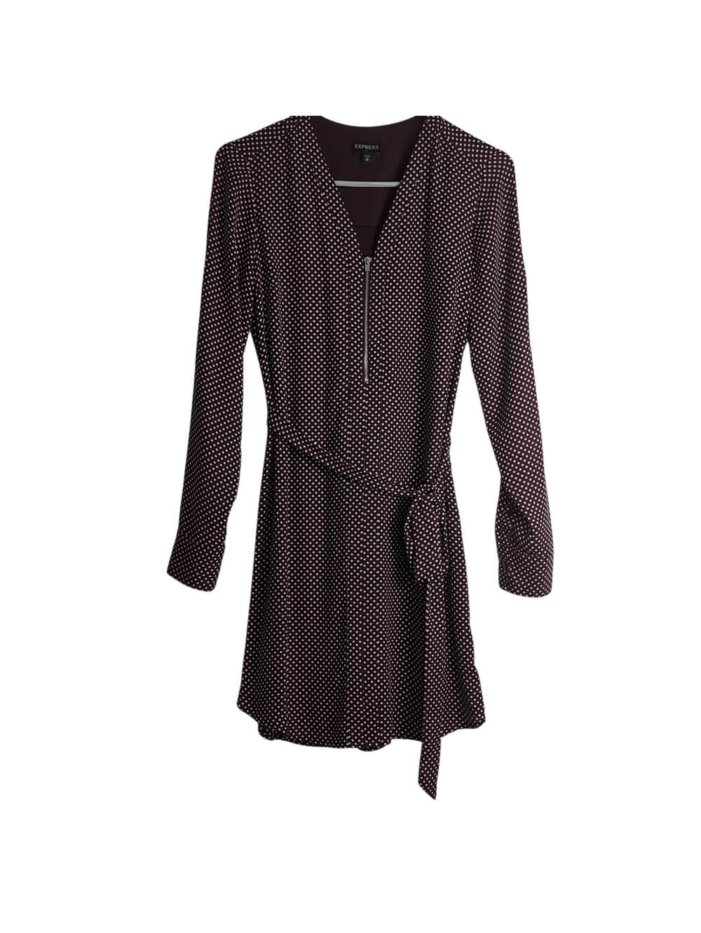 Express Burgundy Red and White Polka Dot Zip-Front Dress Size XS